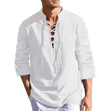 Men's Renaissance Casual Shirt Pirat Medieval Viking Top Long Sleeved/Halloween
