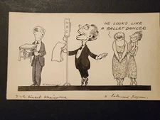 1934 Henry Harmony Original Pen/Ink Cartoon Art Microphone NBC Balanced Program
