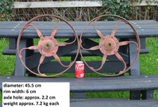 coppia ruote in ferro pollaio antico vecchio carrello ruota seminatrice 45,5 cm