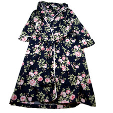 Alexander del Rossa Womens Robe Medium Floral Cotton Roses Navy Blue Pink