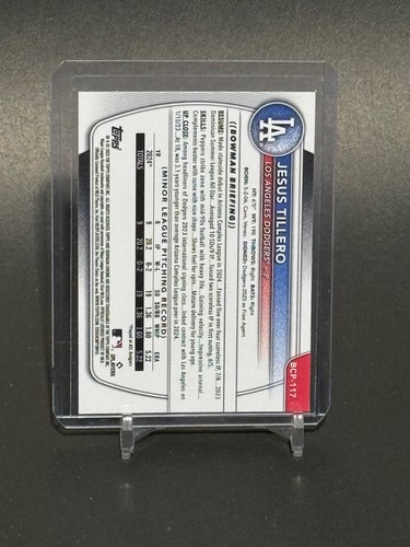 2025 Bowman Chrome #BCP-117 Jesus Tillero 1st Bowman Checkerboard LA Dodgers - Picture 2 of 2