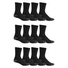 Men's Dual Defense Crew Socks (12 Pack), Black, Medium (6 - 12)
