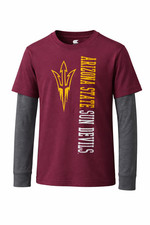 Colosseum Jugend Arizona State Sun Devils Kunst Mehrlagig Ls Hemd Maroon Grau XL
