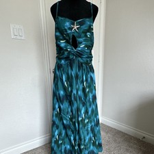 SHEIN 0XL Blue Green Abstract Maxi Dress Cut Out Strappy Sleeveless Plus Size
