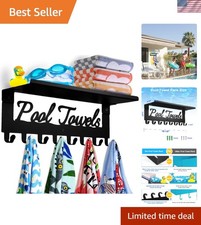 Elegant Wall-Mounted Pool Towel Rack with 8 Hooks and Shelf Rust-Resistant