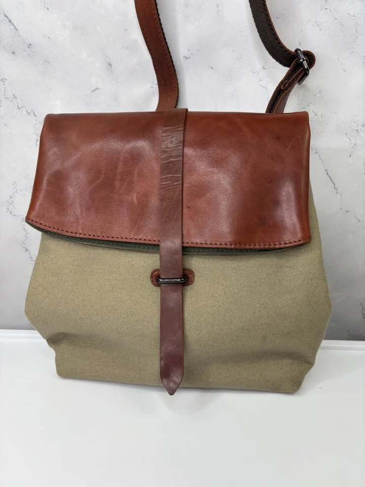 DUDU Vera Pelle Leather Canvas Crossbody Messenger Bag Postman Handbag Academia - Image 2 of 4