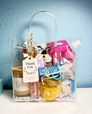Spa Luxury Gift Basket: Body Mist, Wash, Scrub, Hand Sanitizer & Lip Gloss