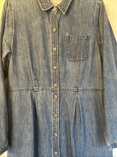 LL Bean Blue Denim Button Front Shirt Dress Long Midi Duster Sz 12 Tall Vintage - Picture 4 of 6
