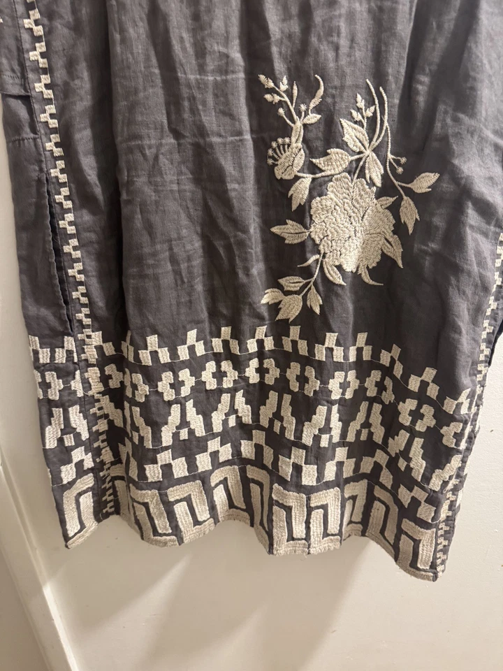 Chaleco abierto de lino bordado JWLA Johnny Was Kimono XS gris bohemio sin mangas Foto 4 de 4