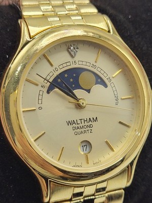 NEAR MINT ] Waltham Diamond classic vintage moon phase watch  display picture 2