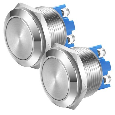 2 Stück 22 mm 12 V/24 V/125 V/250 V/5 A rastende Drucktastenschalter Schraubklemmen 