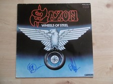 Saxon Biff Byford & Paul Quinn Autogramme signed LP-Cover Wheels Of Steel Vinyl