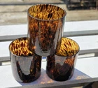 3 Pcs Vintage Murano High-Gloss Tortoise Shell Art Glass Cups Hand Blown MC