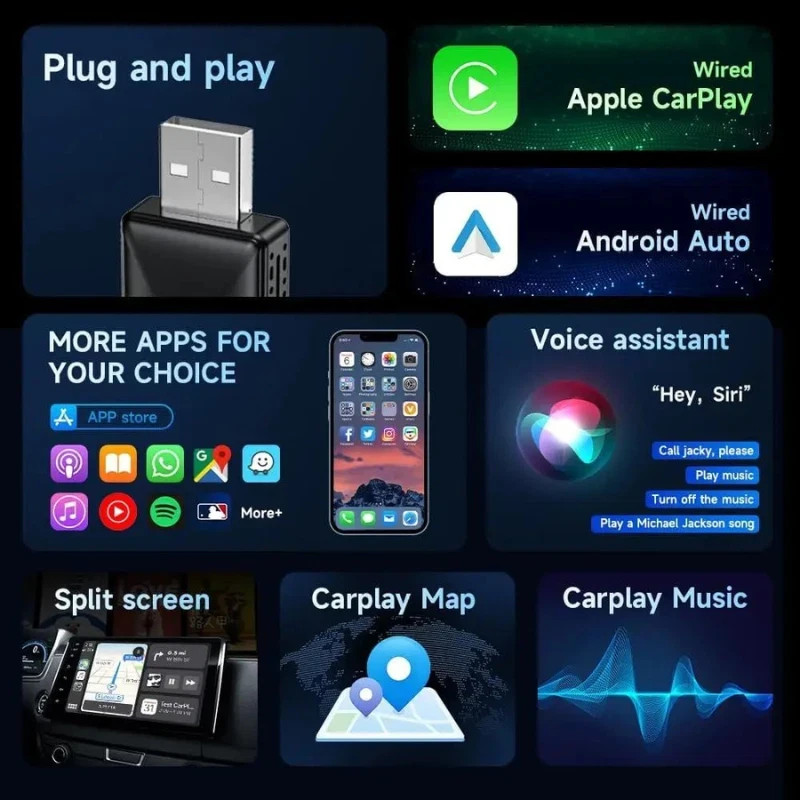 Adattatore Wireless USB CarPlay Android Auto Universale per Auto Plug&play - Miniatura 3