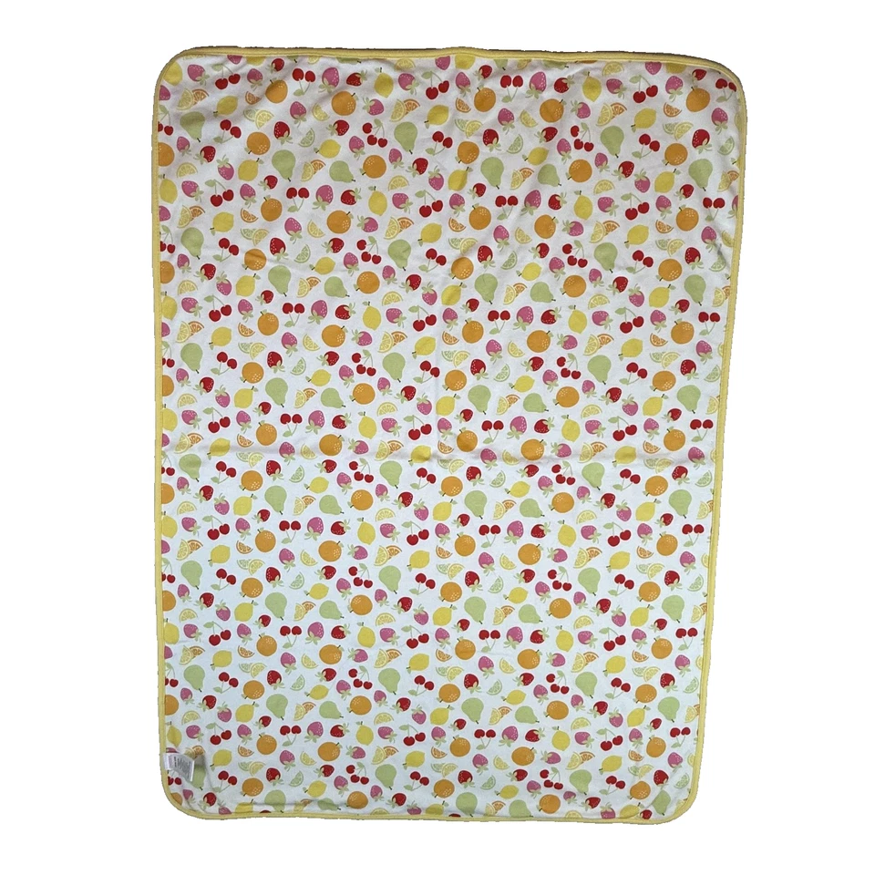 Cobertor de bebê vintage Gymboree amarelo baga doce morango 2008 estampa de frutas cereja - Imagem 2 de 4
