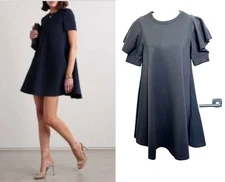 NWT. Red Valentino Abito Jersey Rouches Detailed  Sleeve Dress in black sz S