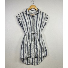 Japna Striped Button Down Shirt Dress Drawstring Waist Casual Size S