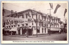 K34/ Carrollton Ohio Postcard c1940 Main Lisbon Sts Patriotic Store 376