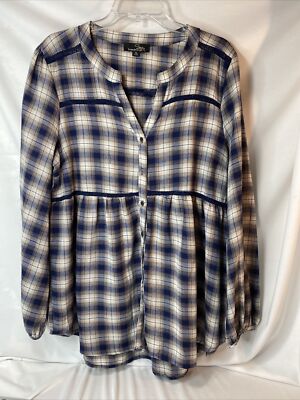 Suzanne  Betro SB Top Tunic XL Plaid V Neck button Down