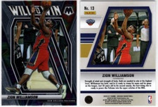 2020-21 Panini Mosaic Basketball #13 Zion Williamson Will to Win Insert 