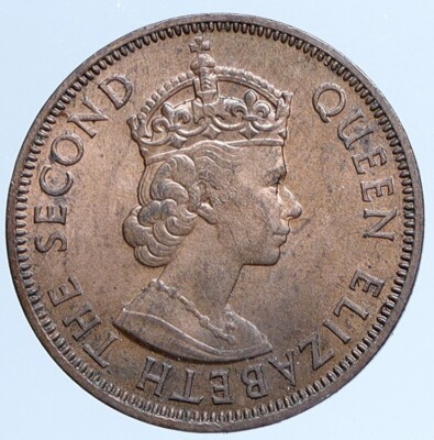 1955 CYPRUS UK Queen Elizabeth II Antique OLD Bronze Age 5 Mils