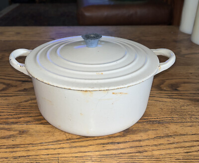Vintage Le Creuset cream/White Dutch Oven B Enamel Cast Iron Qt
