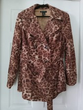 Ladies Size Large I-n-c Leopard Print Rain Coat Spring Jacket Macys Excellent