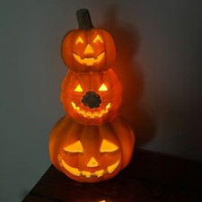 Vintage Hard Plastic Light-Up Triple Stacked Pumpkin Jack-O-Lantern Halloween
