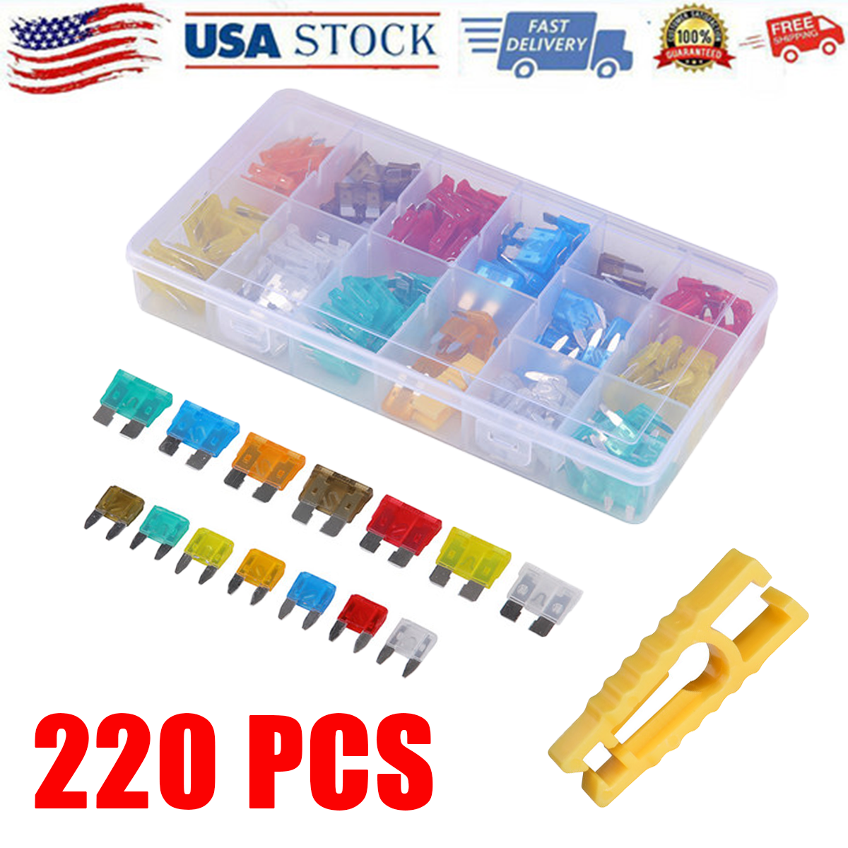 220pc Blade Fuse Assortment Auto Car Truck Motorcycle Fuses Kit ATC ATO ATM