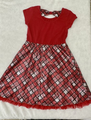 Justice Red Plaid Sequin Dress Size 10 Girls Christmas Holiday Party - Picture 2 of 5