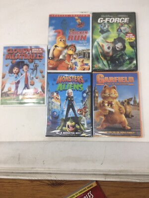 Lot of 5 Children s Movies  Cloudy W Meatballs Chicken Run G-Force Garfield