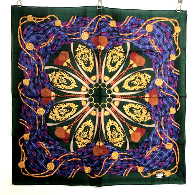 MINT Unused CELINE Handkerchief Cotton 53cm 21in Trad Green Hanky Chain Scarf