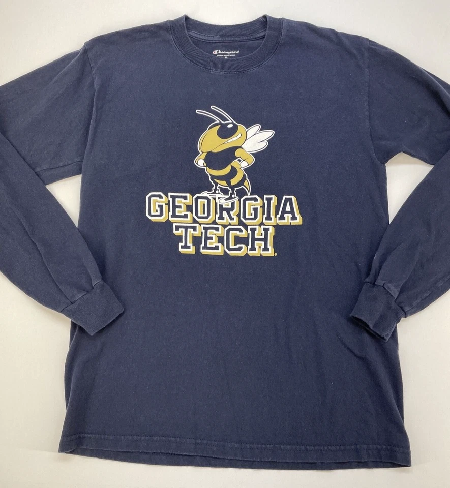 Georgia Tech Yellow Jackets Champion Crew Neck Long Sleeve T-shirt Men’s S Navy - Image 2 of 4