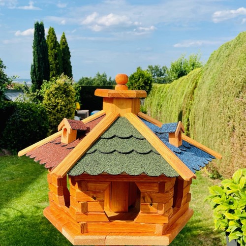 DARLUX Vogel Futter XL Futterstelle Sechseck Holz Vogelhaus Braun/ Rot Grün Blau - Bild 2 von 5