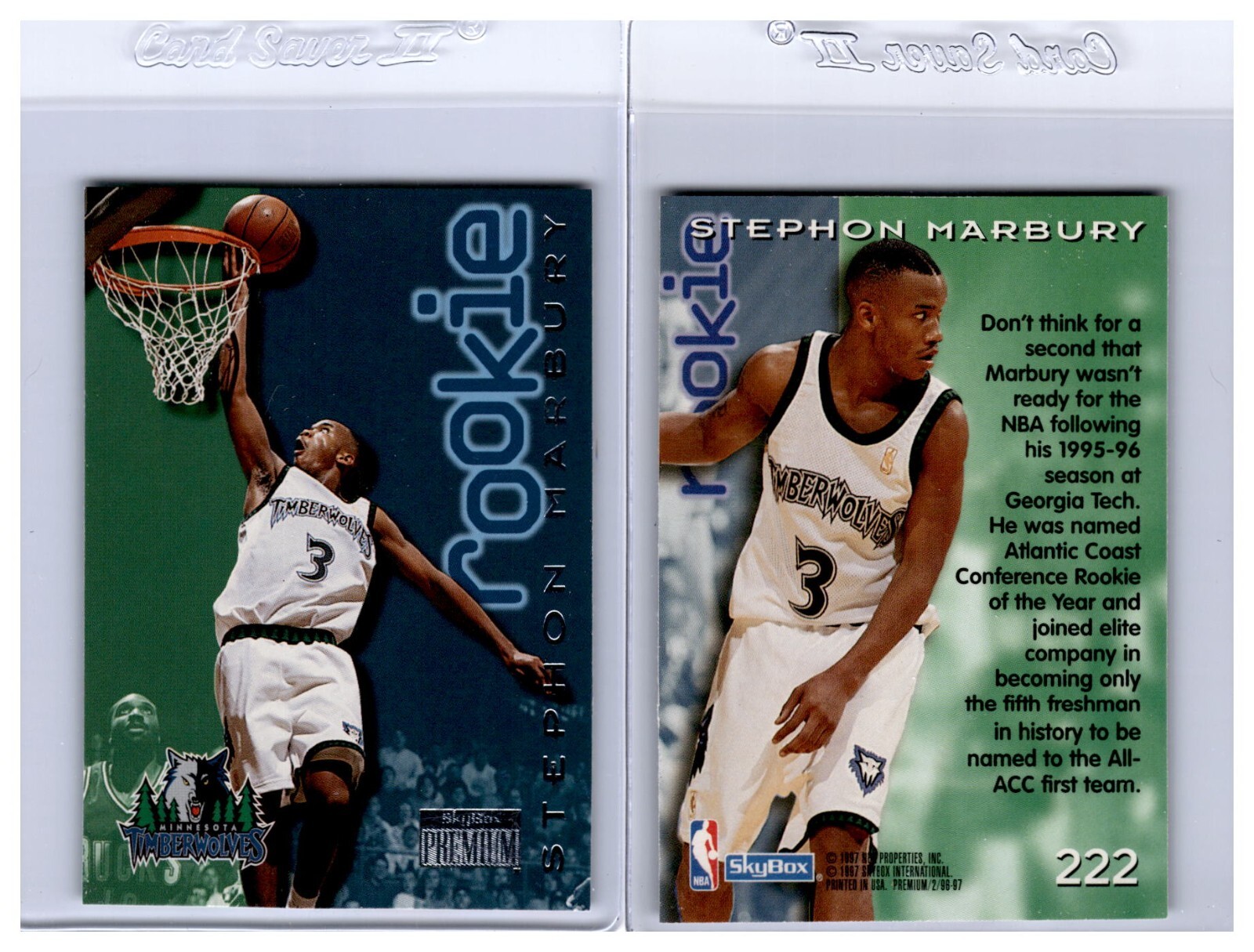1996-97 Skybox Premium #222  Stephon Marbury Timberwolves RC Rookie