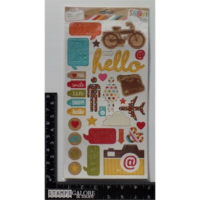 Simple Stories SNAP STUDIO 33 CHIPBOARD ACCENTS HELLO BIKE CAMERA WORDS #BIN-U