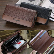 Man's Leather Clutch Bag Large Capacity Zip Wallet Credit Card Holder Purse Gift