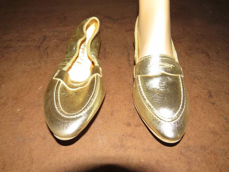 NOS Vintage 1960's Gold shiny MADYE'S dance shoe Western Square S 5-51/2 - Image 3 of 4
