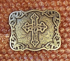 Christian Cross Belt Buckle Silver Tone