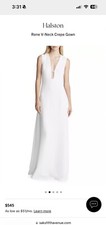 Halston Women White Rene Plunge V-Neck Sleeveless Crepe Gown Dress Size 4