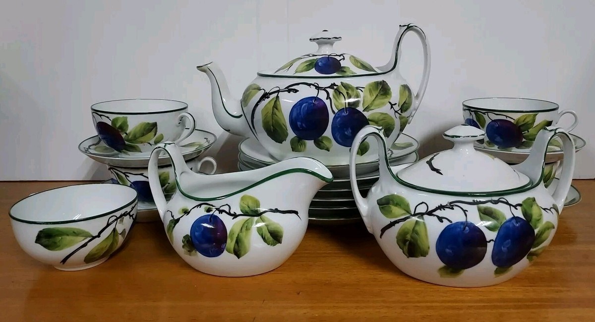 茶 nackyS Phoenix China Czechoslavakia 20 Pcs Hand Painted Plum Art Tea Set