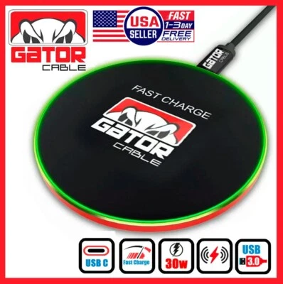 GATOR CABLE 30W Wireless Phone Charger Pad Dock Fast Charge for Samsung iPhone LG Universal