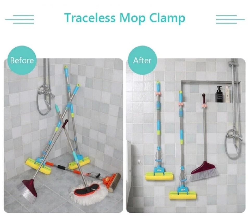 4 Pack Broom Holder Broom Gripper Mop Racks Holders Wall Mount Self Adhesive US - Image 3 of 4