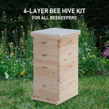 Complete Langstroth Beehive Kit 4-Layer Wood Box 40 Frames Sturdy Beekeeping