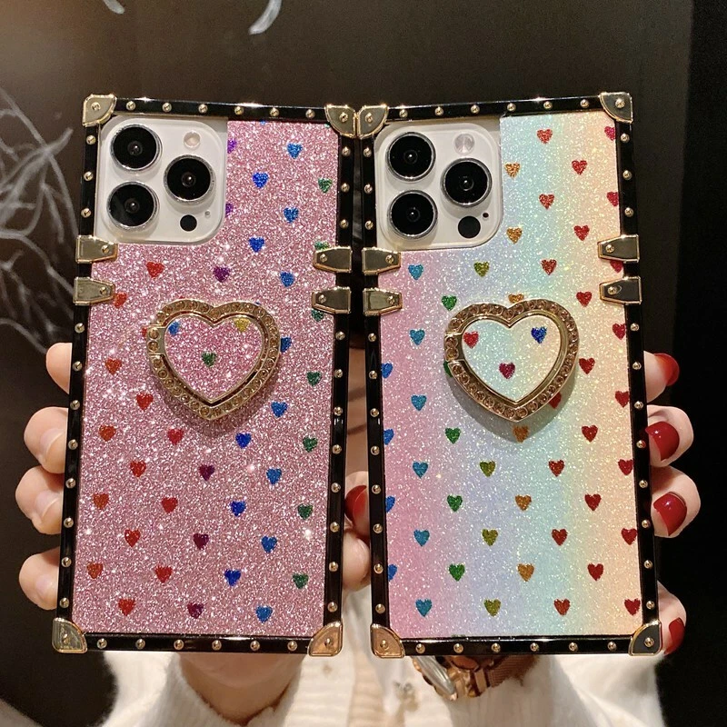 Funda con anillo de amor corazón brillante brillante para iPhone 13 Pro Max 12 11 XS XR 8 7 Foto 3 de 4