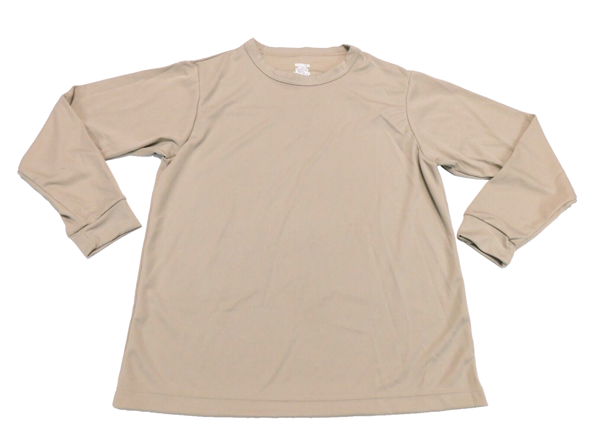 Base Layer Shirt Large US Military Polyester Tan Long Sleeve Uniform  Thermal NEW