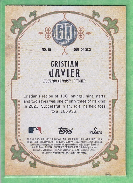 2022 Topps Gypsy Queen #16 Cristian Javier Houston Astros - Image 2 of 2