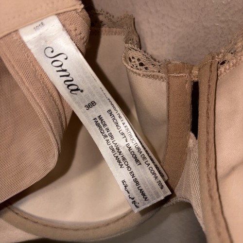 Soma 36B Intimates Women's Enticing Lift Unlined Balconette Bra Beige Tan Nude - Afbeelding 13 van 13