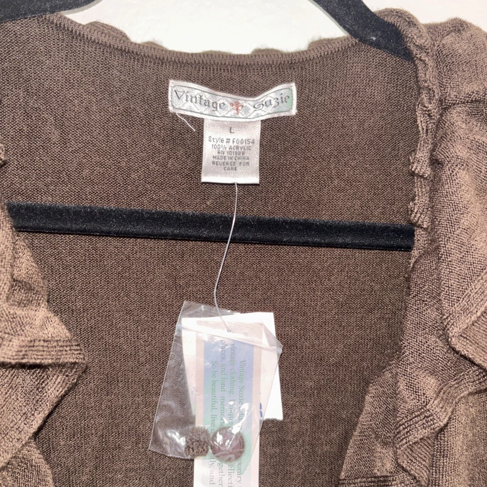 Cárdigan suéter tejido frente abierto talla grande para mujer color tostado chevron media manga Foto 4 de 4