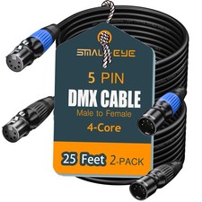 5 Pin DMX Cable 25 ft 2-Pack   4-Core Male to Female Stage Lighting Cable for...
